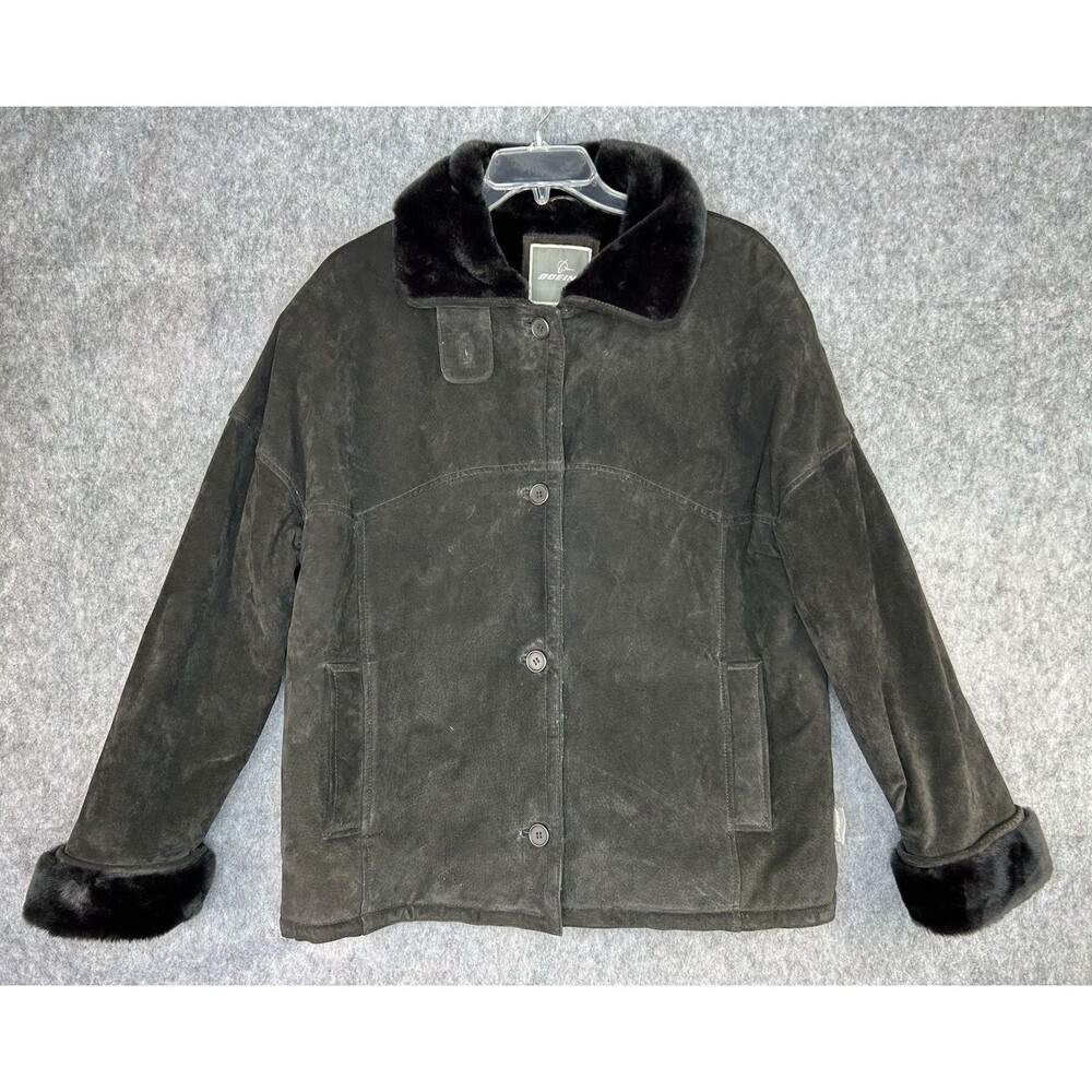 Vintage Boeing Men’s Black Sueded Leather Bomber Jacket Fur Lined Size XL